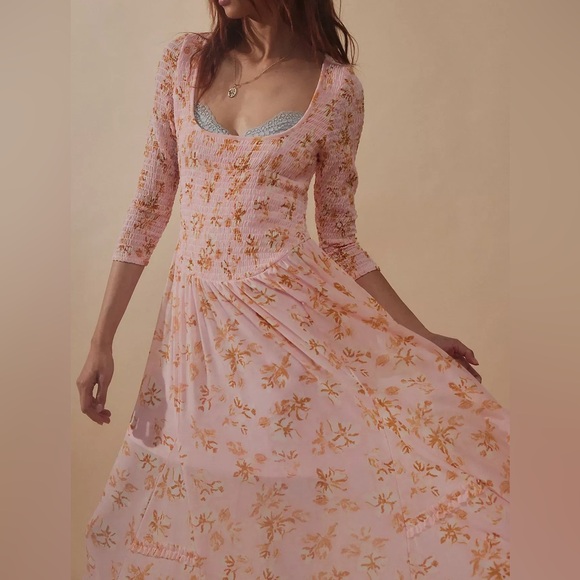 RARE FREE PEOPLE® It's Fate Midi Dress Pink - S - Picture 4 of 6